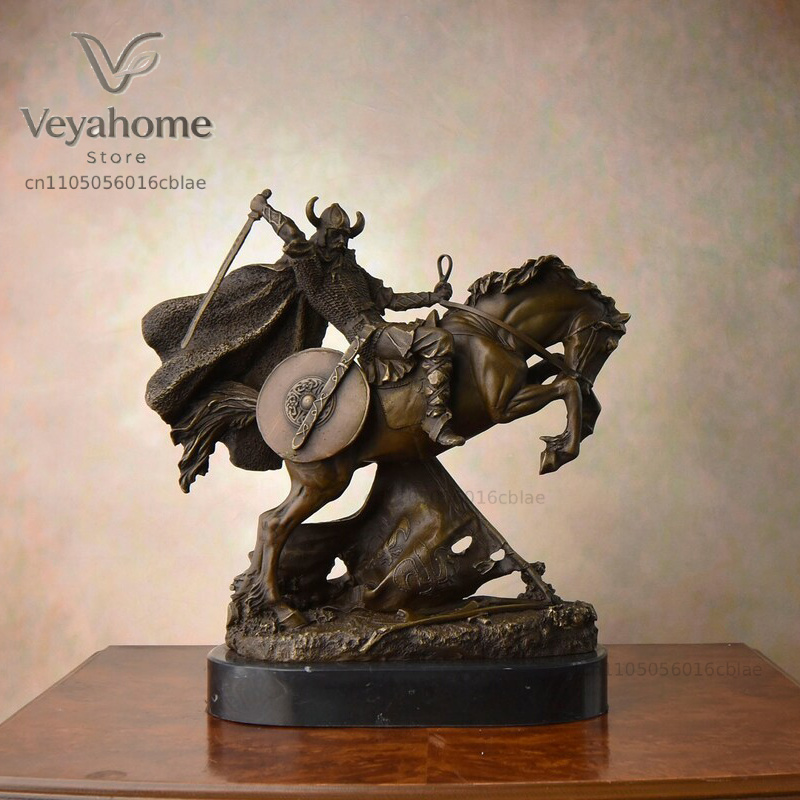 Vintage Collectible Marbles - Bronze Medieval Warrior Riding Statue Vintage