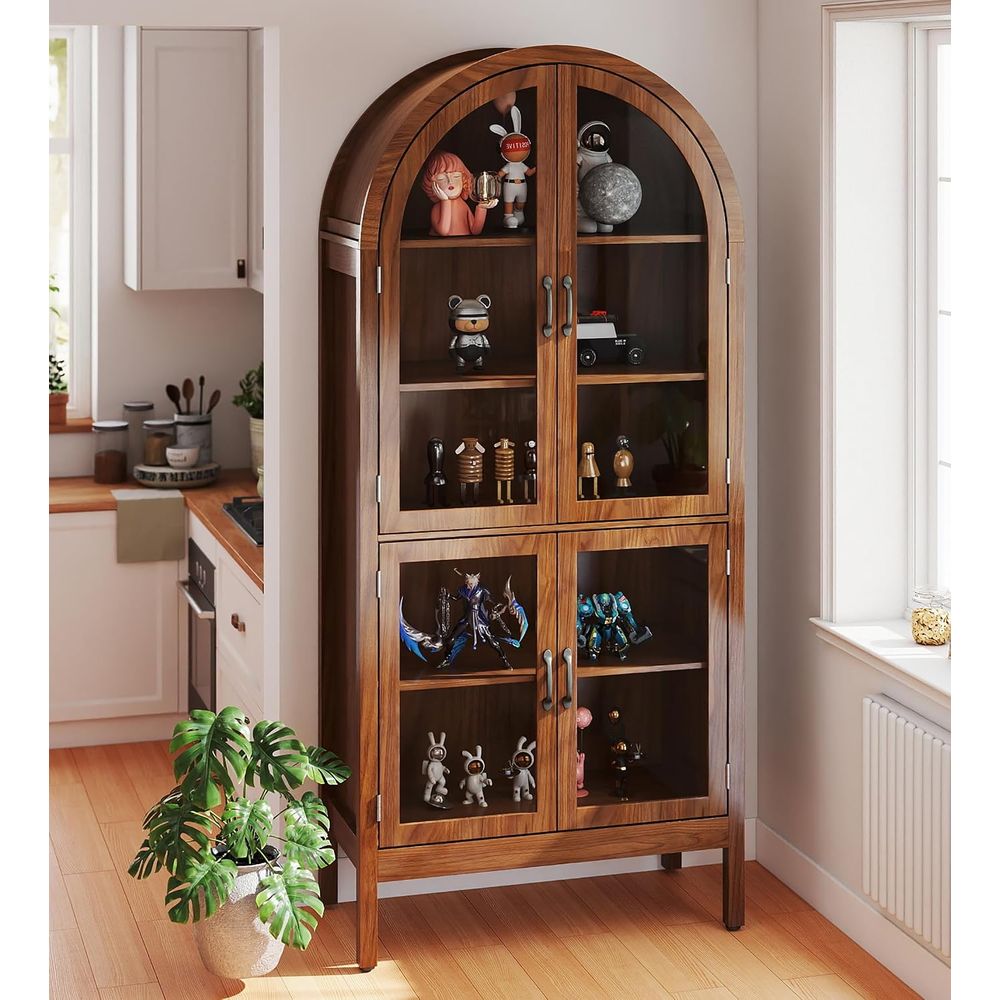 Collectible Collection - 70.9 Tall Walnut Acrylic Glass Display