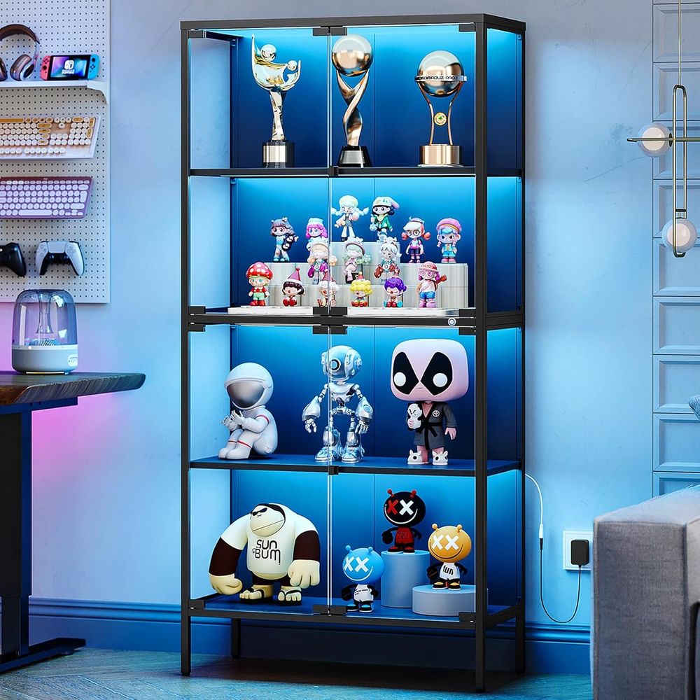 Collectible Collection - 65 LED-Illuminated Glass Display Cabinet with