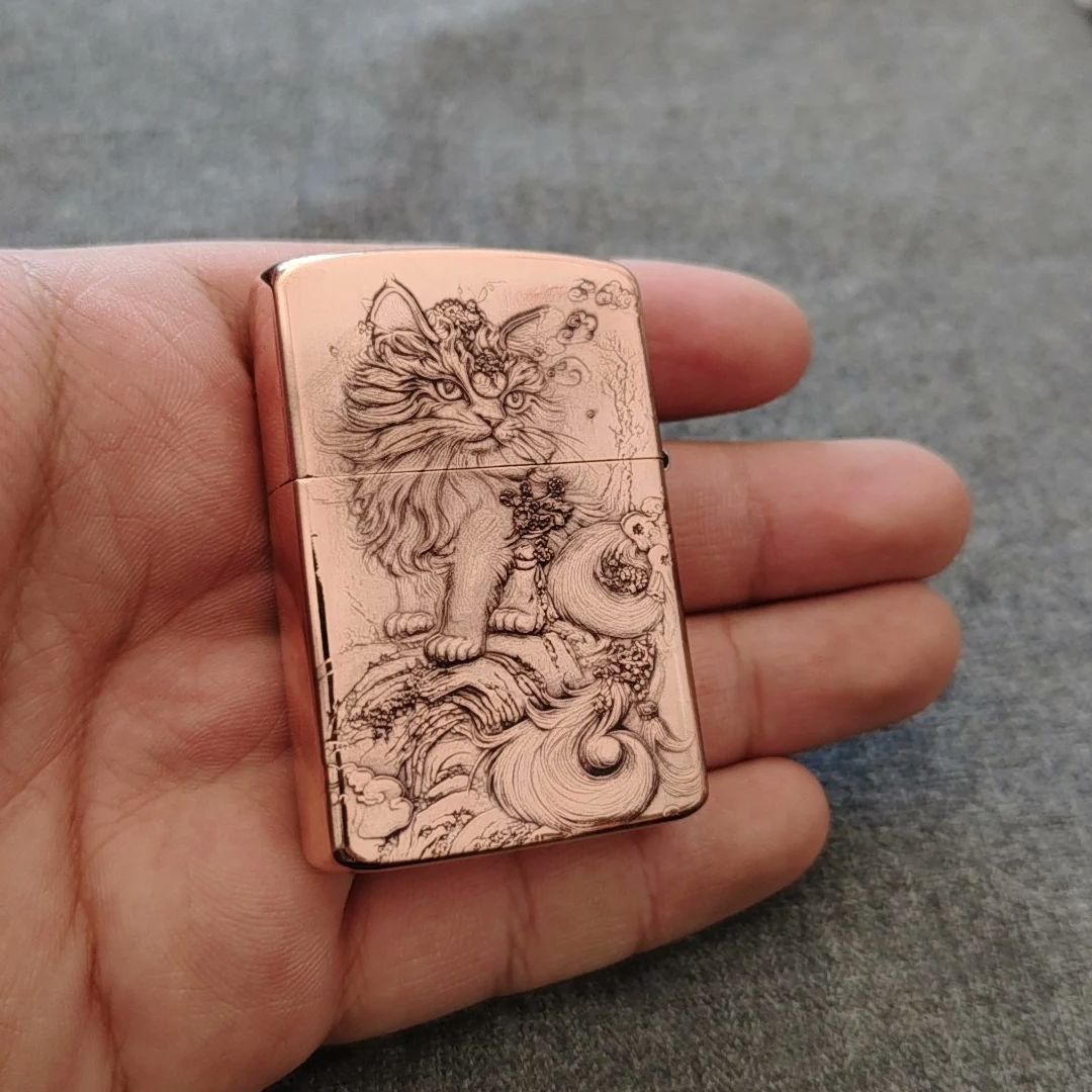 Red Copper Embossed Cat Oil Li - Vintage Collectible Lighters 评论和价格