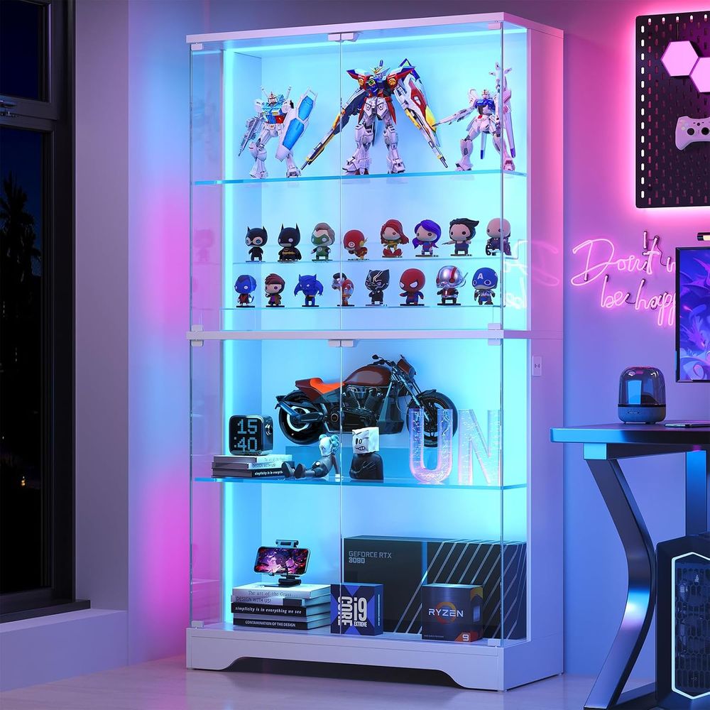 4-Tier Glass Display Cabinet w - Collectible Collection 评论和价格