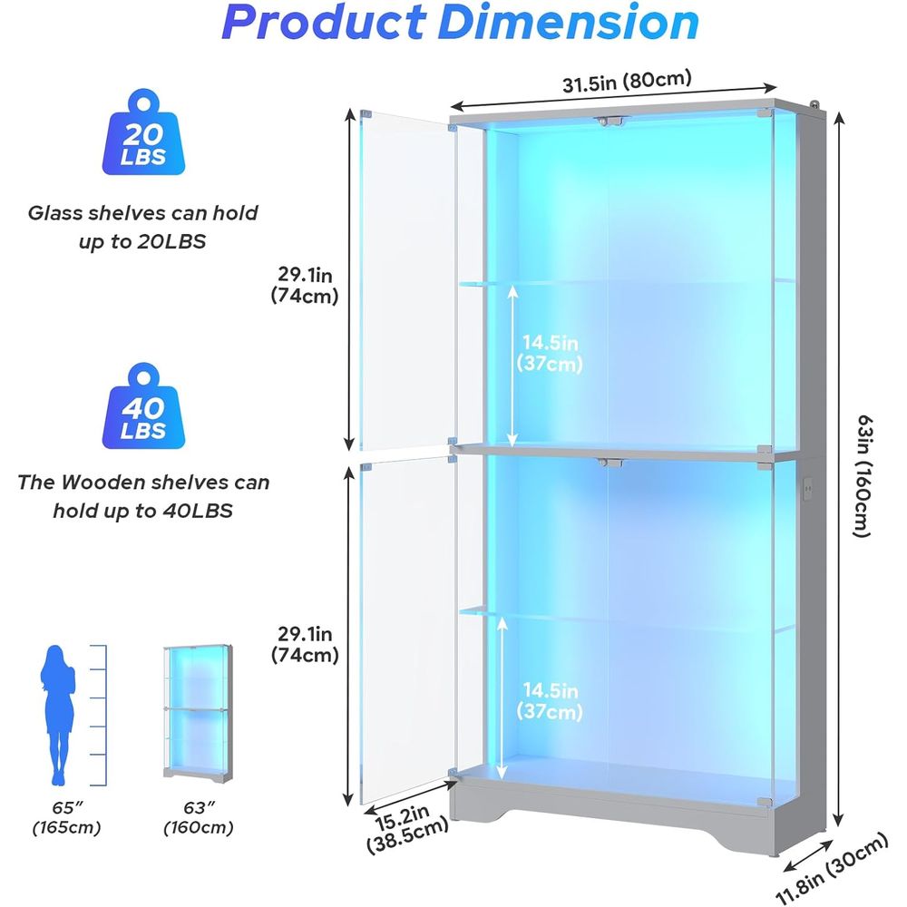 4-Tier Glass Display Cabinet w - Collectible Collection 评论和价格