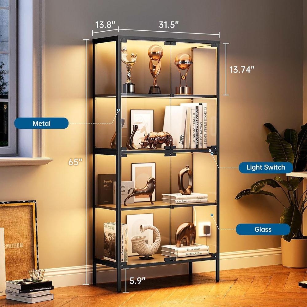 65 LED-Illuminated Glass Displ - Collectible Collection 评论和价格